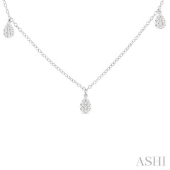 1/3 Ctw Lovebright Pear Motif Round Cut Diamond Station Necklace in 14K White Gold