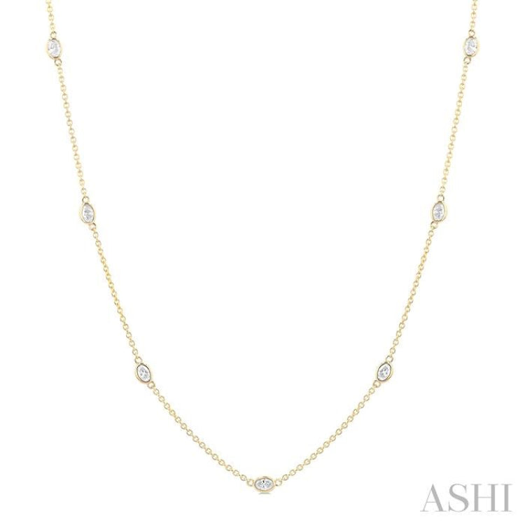 1 Ctw Bezel Set Oval Cut Diamond Station Necklace in 14K Yellow Gold