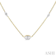 1/4 ctw Marquise and Bezel Set Round Cut Diamond Station Necklace in 14K Yellow and White Gold